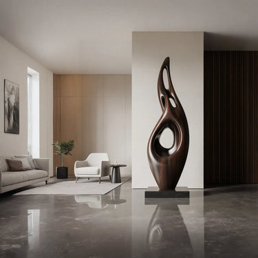 Abstract Solid Wood Sculpture with Open Form Modern Design