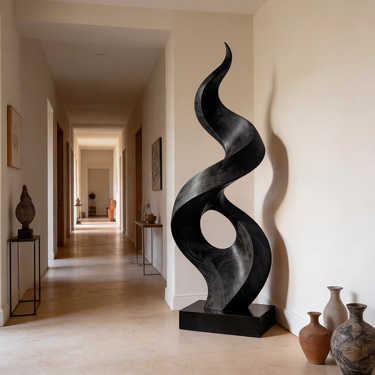 Abstract Twisting Wood Sculpture Floor Art