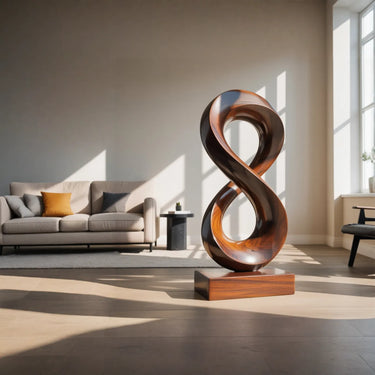 Infinity Loop Solid Wood Sculpture for Modern Home Decor