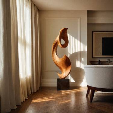 Handcrafted Solid Wood Abstract Sculpture for Modern Home Decor