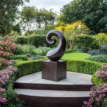 Spiral Solid Wood Garden Sculpture with Organic Curl Form