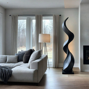 Sculptural Floor Lamp in Natural Wood with Twisted Modern Form