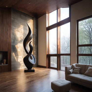 Organic Solid Wood Flame Sculpture for Modern Living Room Decor