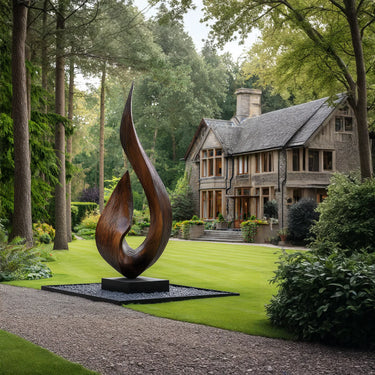 Large Handcarved Wood Sculpture Modern Abstract Garden Statue with Natural Grain Texture