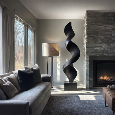 Twisted Solid Wood Floor Sculpture for Contemporary Interior Decor