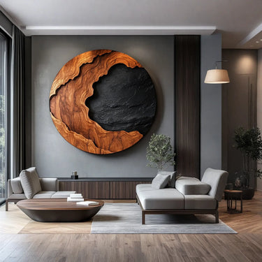 Large Round Wood Wall Sculpture Hand Carved Organic Modern Wall Art