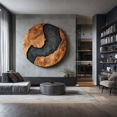 Yin Yang Solid Wood Wall Sculpture Abstract Round Wood Wall Art Panel