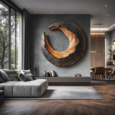 Circular Solid Wood Wall Sculpture with Organic Modern Design