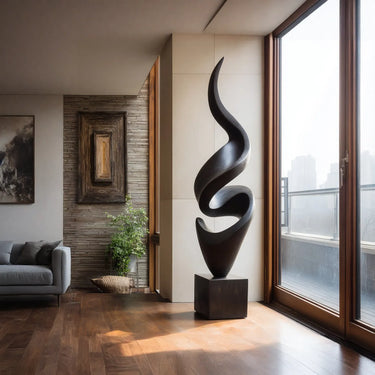 Carved Solid Wood Spiral Sculpture for Luxury Modern Interior