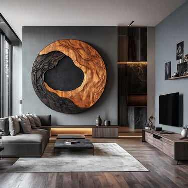 Carved Canyon Void Round Wall Art with Layered Terrain Relief