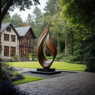 Large Abstract Solid Wood Sculpture Modern Handcarved Garden Outdoor Statement Art