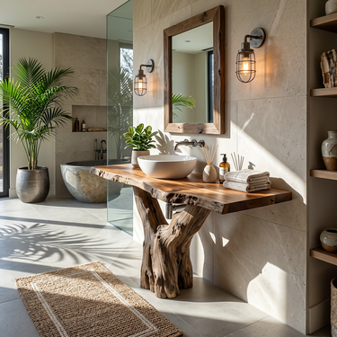 Live Edge Solid Wood Bathroom Vanity Rustic Tree Base Natural Wood Sink Console