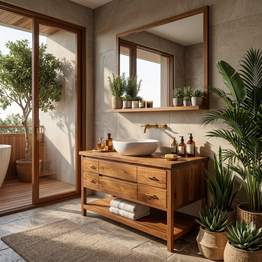 Solid Wood Bathroom Vanity with Open Shelf and Drawers