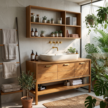 Solid Wood Bathroom Vanity Cabinet with Drawer Storage