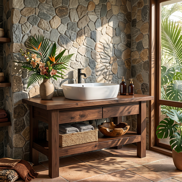 Solid Wood Bathroom Vanity with Shelf and Drawers Rustic Sink Cabinet