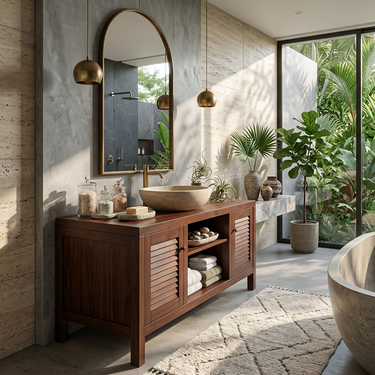 Solid Wood Bathroom Vanity with Open Shelf Rustic Sink Cabinet