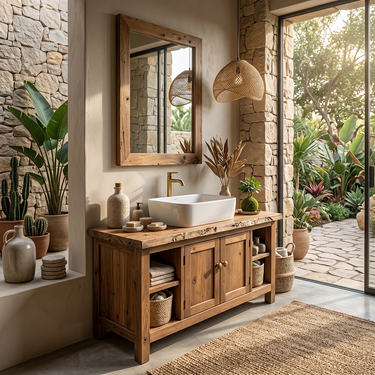Farmhouse Solid Wood Bathroom Vanity with Cabinet and Open Shelves