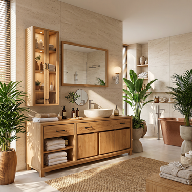 Large Solid Wood Bathroom Vanity with Drawers and Cabinet Storage