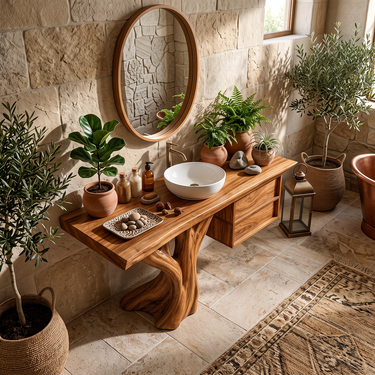 Tree Root Floating Bathroom Vanity with Drawer Storage and Live Edge Counter