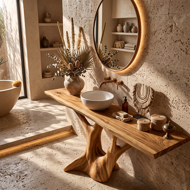 Organic Branch Silhouette Bathroom Vanity with Live Edge Countertop