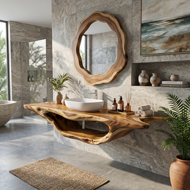 Sculptural Live Edge Wood Floating Vanity with Hollow Form