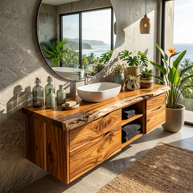 Live Edge Solid Wood Bathroom Vanity with Natural Grain