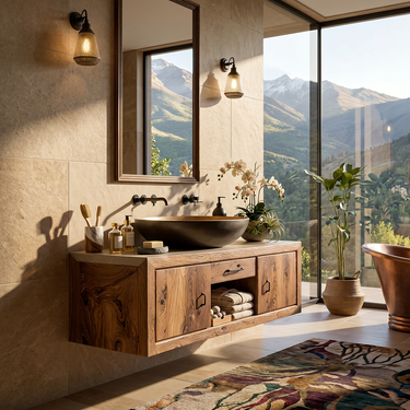 Floating Solid Wood Bathroom Vanity with Drawer and Cabinet Storage