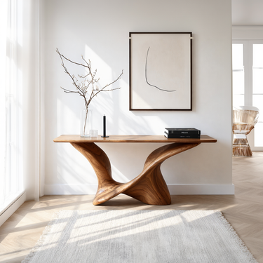 Interwoven Sculptural Base Console Table With Flowing Form