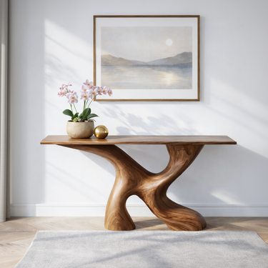Asymmetric Flow Base Console Table With Open Curve Support