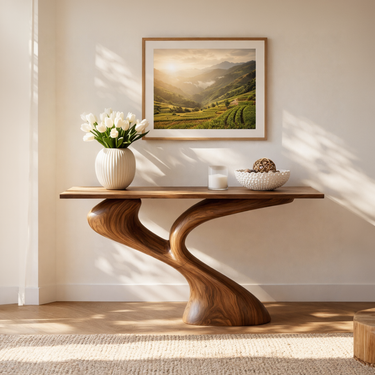 Split Flow Sculptural Base Console Table With Dual Curve Support