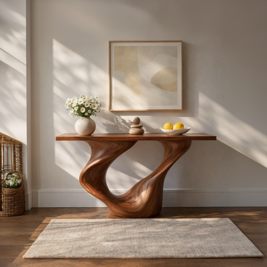 Dual Arch Flow Console Table With Sculpted Hollow Base