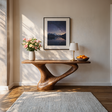 Angular Loop Sculptural Console Table With Slanted Open Base