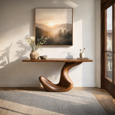 Single Curve Wave Base Console Table With Grounded Sculptural Form
