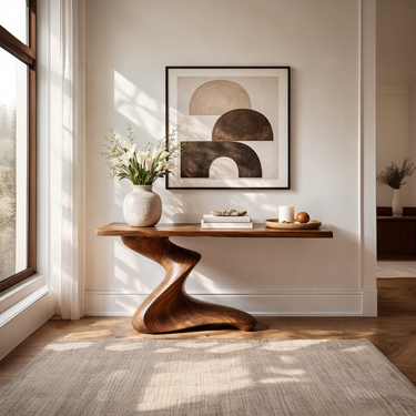 Low Sweep Sculptural Console Table With Ground Hugging Base