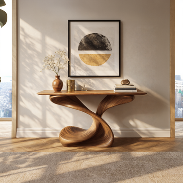 Twisted Ribbon Base Console Table With Crossing Flow Structure