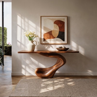 Artful Wood Console Table With S Curve Base for Modern Entryways