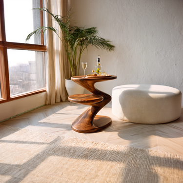 S Curve Tiered Accent Table in Natural Wood