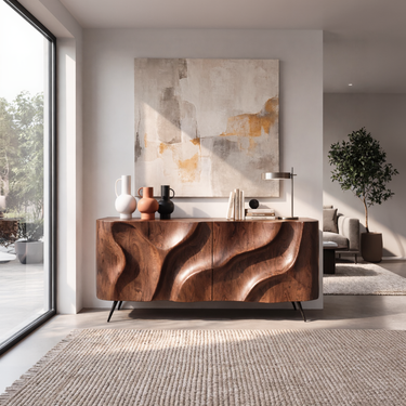 Fluid Wave Sculpted Sideboard with Seamless Cabinet Doors