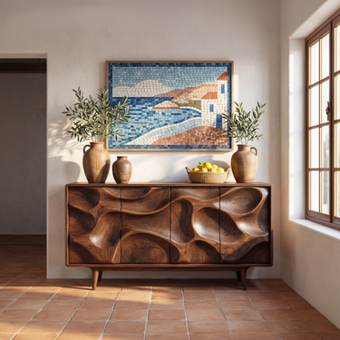 Abstract Flow Carved Sideboard with Four Door Storage