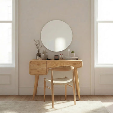 Mid-Century Vanity Desk with Rounded Edges and Drawer Storage