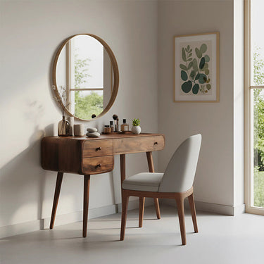 Minimal Makeup Vanity Table With Tapered Legs in Natural Wood