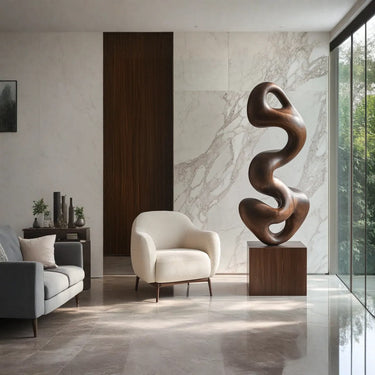 Contemporary Natural Wood Sculpture with Fluid Abstract Silhouette