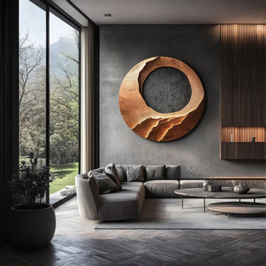 Round Solid Wood Wall Sculpture for Modern Minimalist Decor