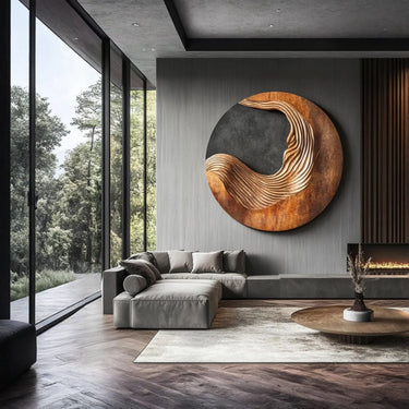 Abstract Solid Wood Flow Wall Sculpture for Contemporary Interior