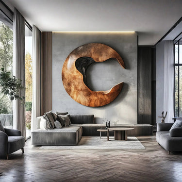 Abstract Round Solid Wood Wall Sculpture Organic Carved Circle Wood Wall Art