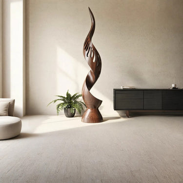 Carved Solid Wood Spiral Sculpture for Organic Modern Home Decor