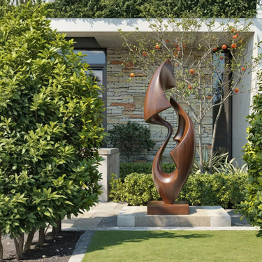 Abstract Solid Wood Garden Sculpture Handcrafted Modern Outdoor Wood Art Statue