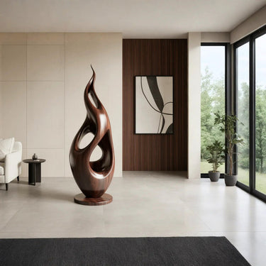 Large Abstract Solid Wood Sculpture Modern Handcrafted Wooden Art Statement Piece