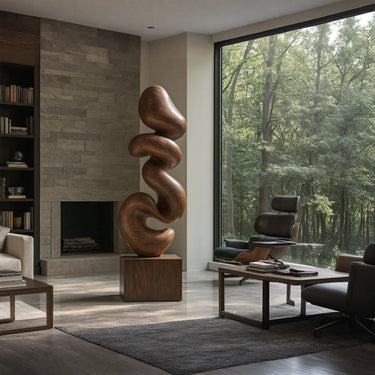 Organic Abstract Solid Wood Sculpture Handcrafted Modern Wooden Art Floor Statue
