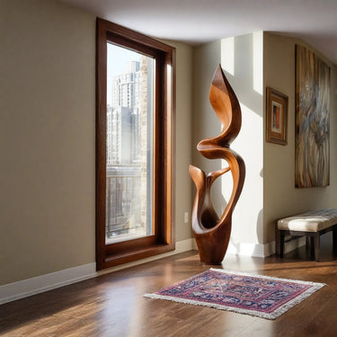 Elegant Abstract Solid Wood Sculpture Handcrafted Modern Wooden Floor Art Statue